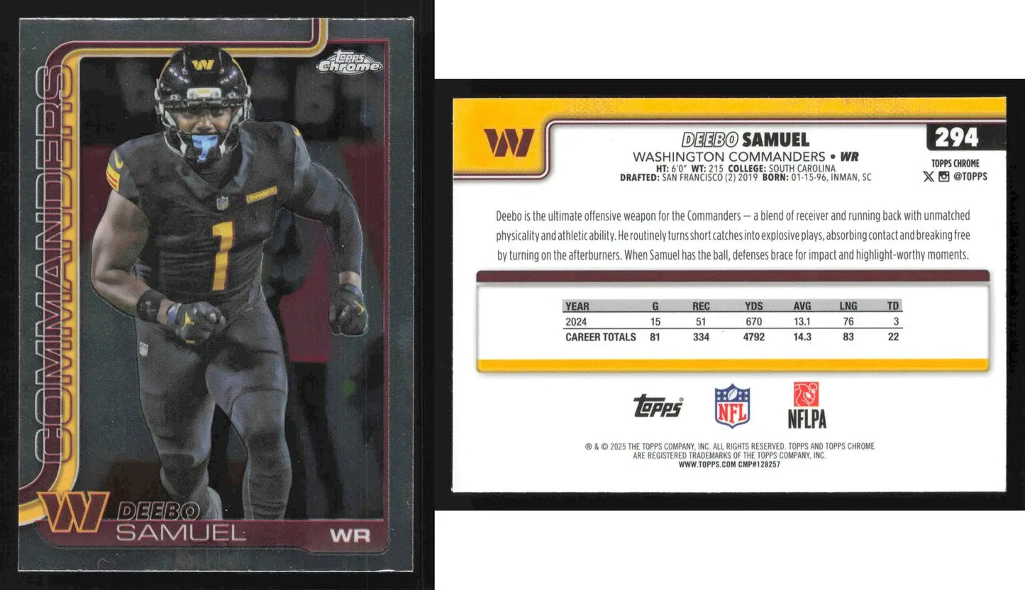 2025 Topps Chrome DEEBO SAMUEL #294 Chrome Washington Commanders - Football Card Single