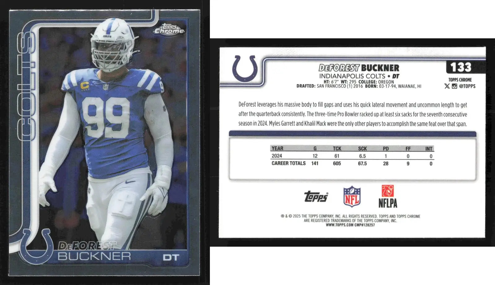 2025 Topps Chrome DEFOREST BUCKNER #133 Chrome Indianapolis Colts - Football Card Single