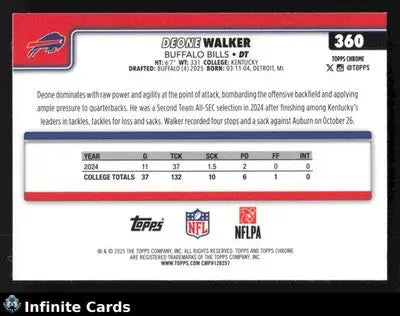 2025 Topps Chrome DEONE WALKER X-Fractor #360 Buffalo Bills RC - Football Card Single