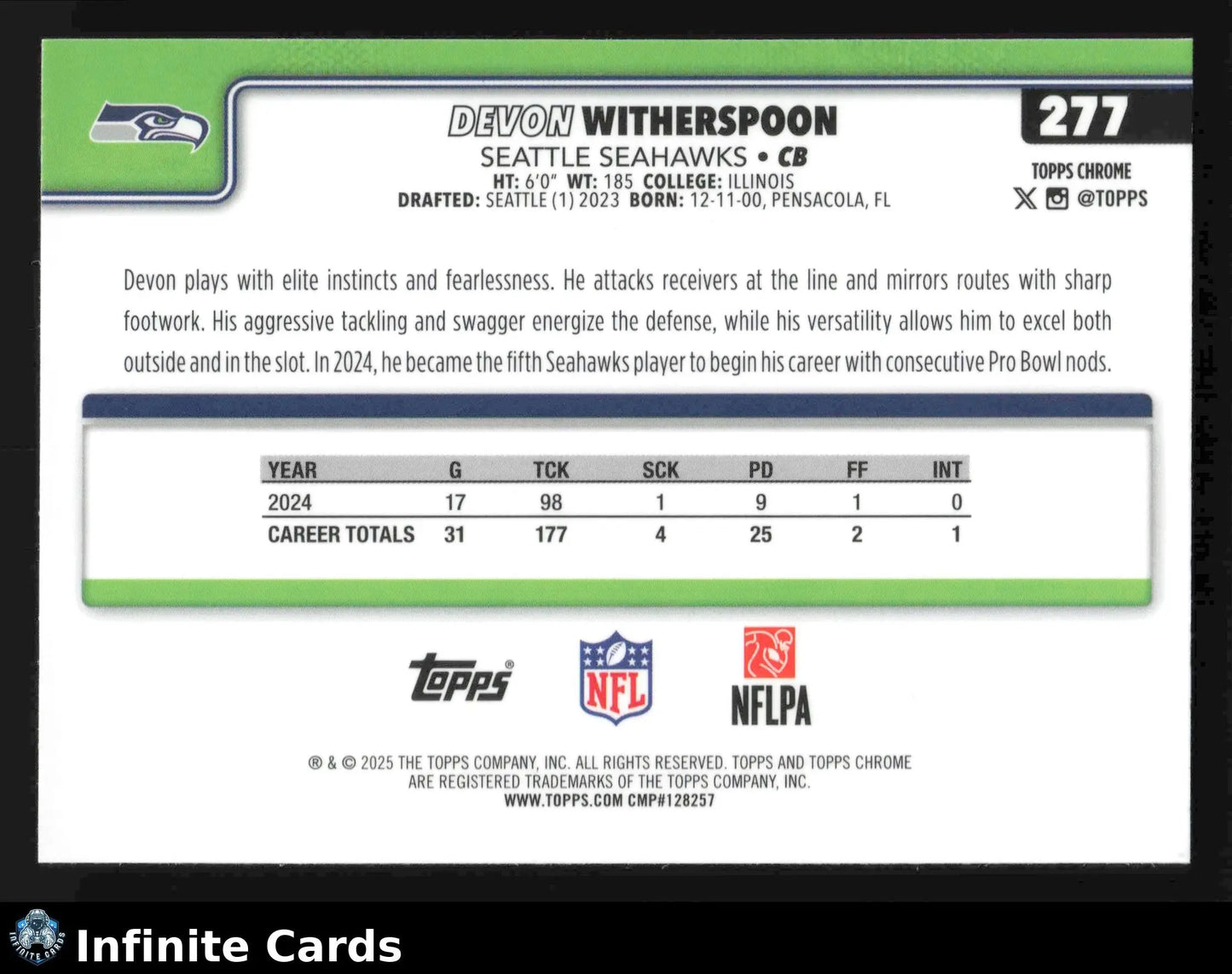 2025 Topps Chrome DEVON WITHERSPOON #277 X-Fractor Seattle Seahawks - Football Card Single