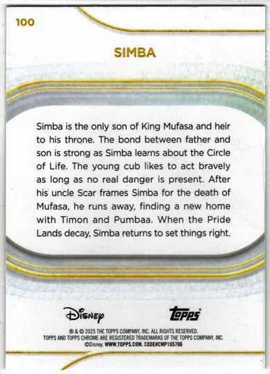2025 Topps Chrome Disney Base Card 100 Simba - Non-Sports Card Single