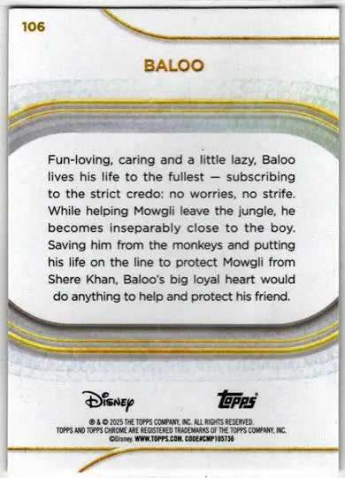 2025 Topps Chrome Disney Base Card 106 Baloo - Non-Sports Card Single