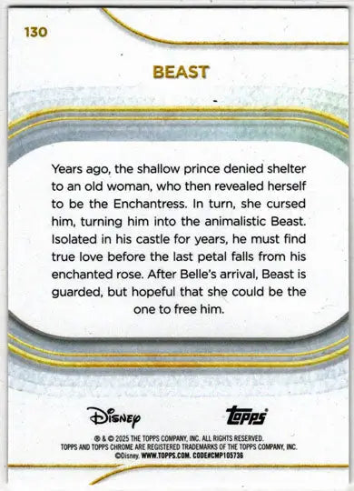 2025 Topps Chrome Disney Base Card 130 Beast - Non-Sports Card Single