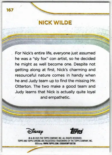 2025 Topps Chrome Disney Base Card 167 Nick Wilde - Non-Sports Card Single