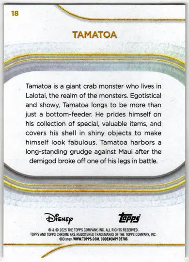 2025 Topps Chrome Disney Base Card 18 Tamatoa - Non-Sports Card Single