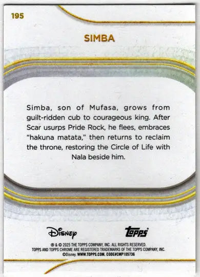 2025 Topps Chrome Disney Base Card 195 Simba - Non-Sports Card Single