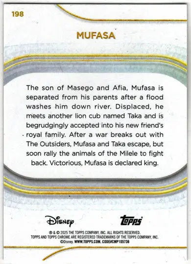 2025 Topps Chrome Disney Base Card 198 Mufasa - Non-Sports Card Single