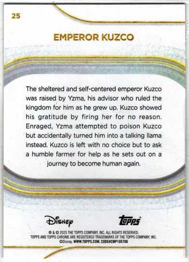 2025 Topps Chrome Disney Base Card 25 Emperor Kuzco - Non-Sports Card Single