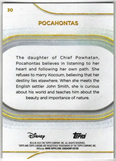 2025 Topps Chrome Disney Base Card 30 Pocahontas - Non-Sports Card Single