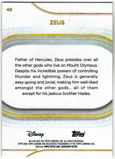 2025 Topps Chrome Disney Base Card 49 Zeus - Non-Sports Card Single