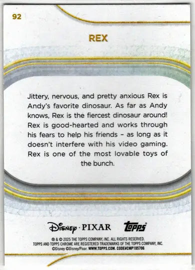 2025 Topps Chrome Disney Base Card 92 Rex - Non-Sports Card Single