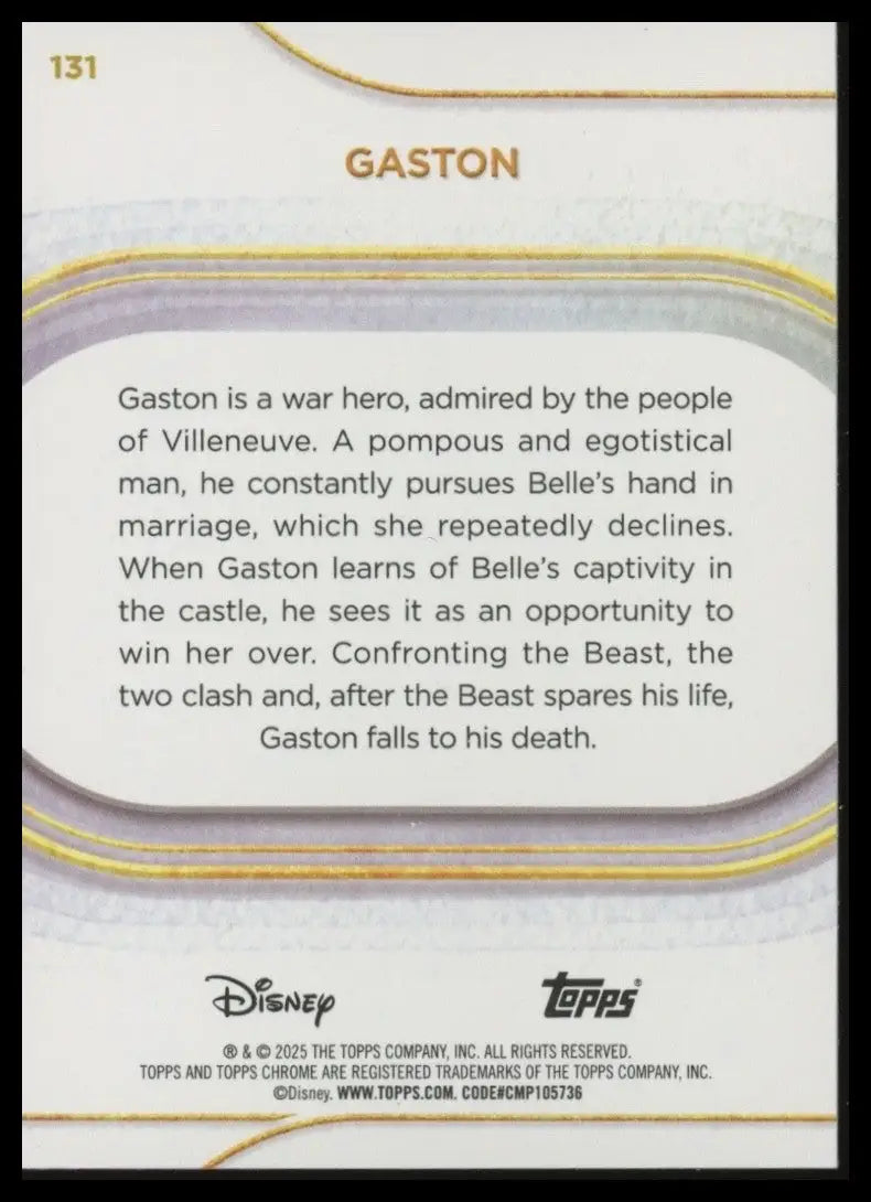 2025 Topps Chrome Disney Gaston #131 Beauty and the Beast Live Action Card - Non-Sports Card Single