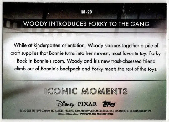 2025 Topps Chrome Disney Iconic Moments Insert Card IM-20 Woody Introduces Forky - Non-Sports Card Single