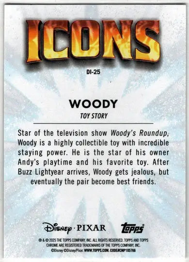 2025 Topps Chrome Disney Icons Insert Card DI-25 Woody - Non-Sports Card Single