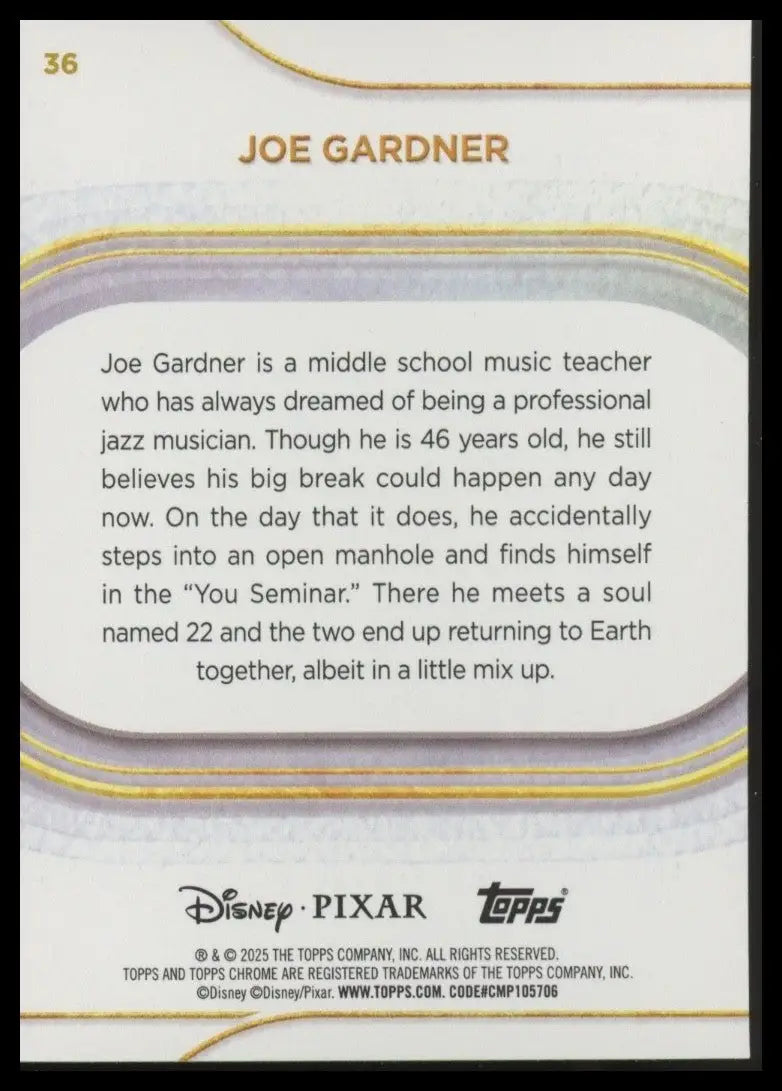 2025 Topps Chrome Disney Joe Gardner #36 Soul Pixar Trading Card - Non-Sports Card Single