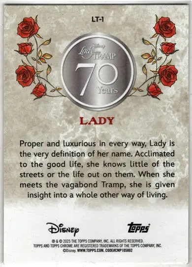 2025 Topps Chrome Disney Lady and Tramp 70th Anniversary Insert Card LT-1 Lady - Non-Sports Card Single