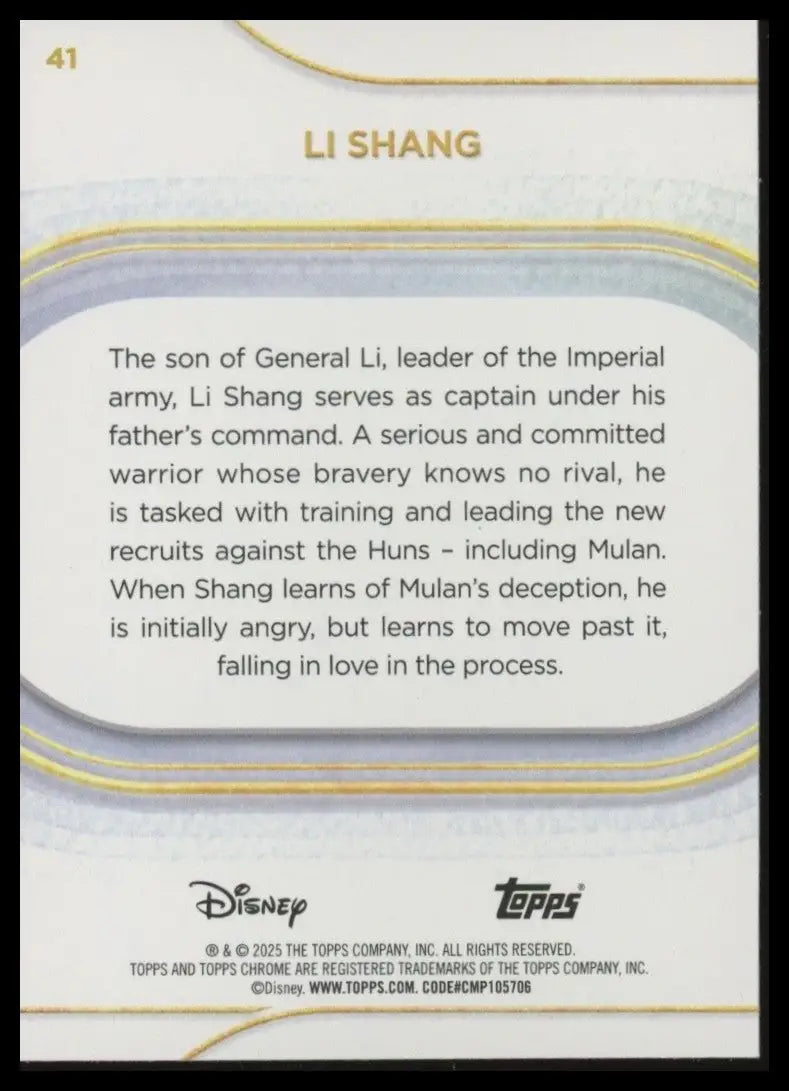 2025 Topps Chrome Disney Li Shang #41 Mulan Trading Card - Non-Sports Card Single