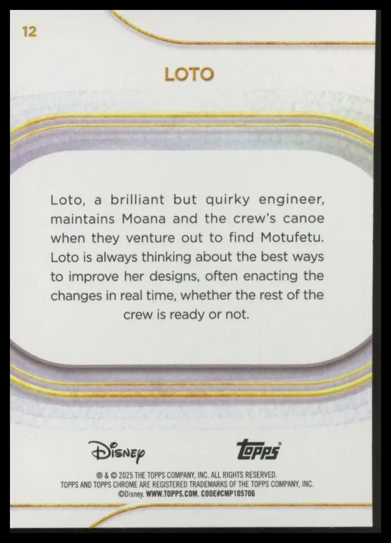 2025 Topps Chrome Disney Loto Debut #12 Moana Trading Card - Non-Sports Card Single