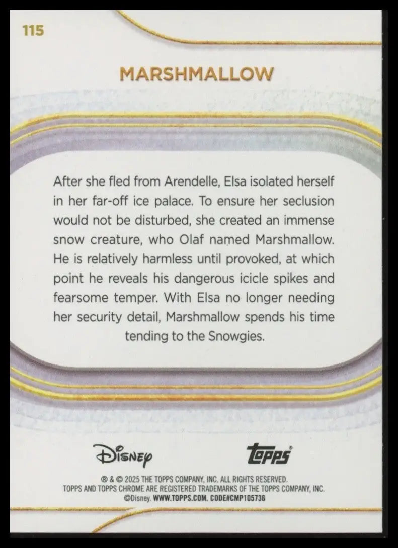 2025 Topps Chrome Disney Marshmallow #115 Frozen Trading Card - Non-Sports Card Single