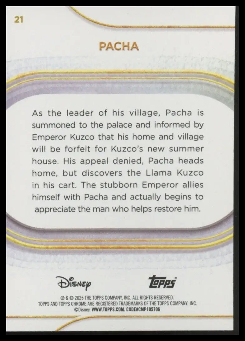 2025 Topps Chrome Disney Pacha #21 Emperors New Groove Trading Card - Non-Sports Card Single