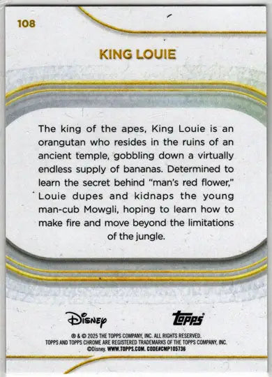 2025 Topps Chrome Disney Teal Refractor Card 108 King Louie 227/299 - Non-Sports Card Single