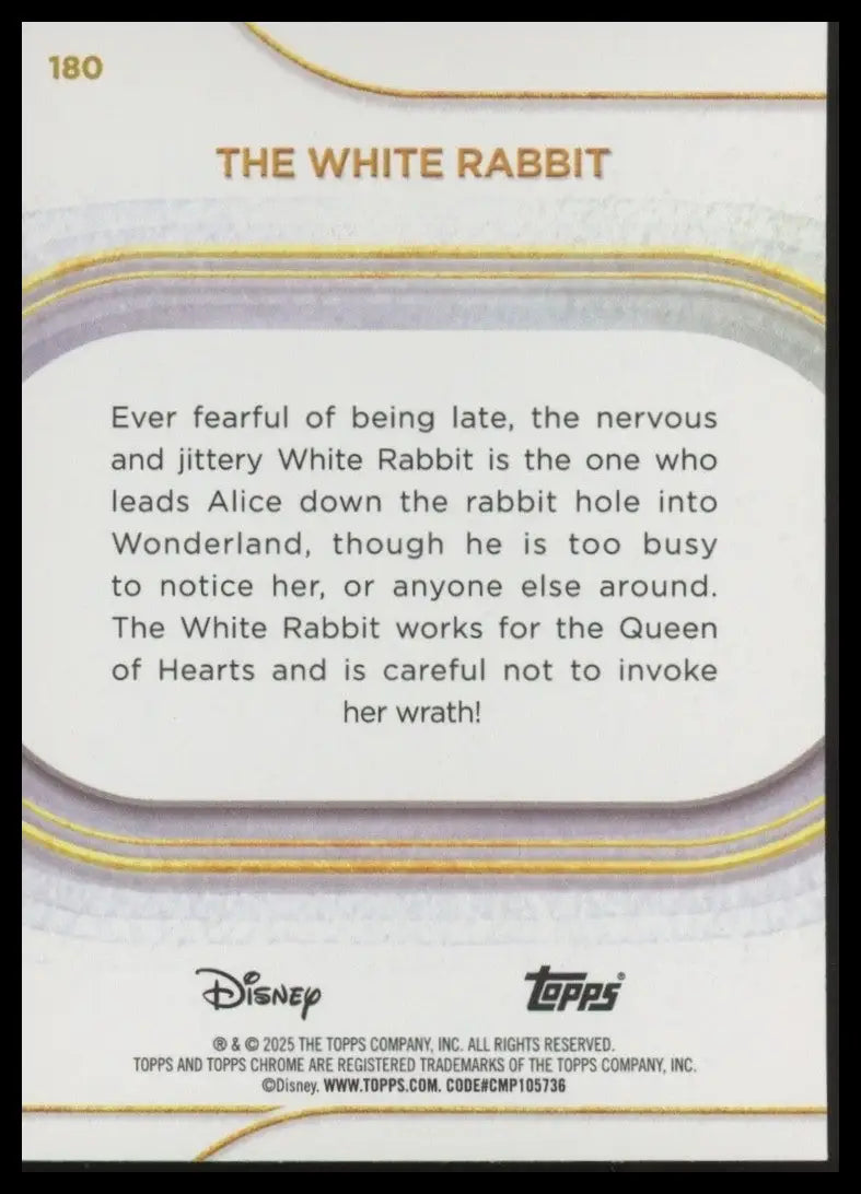 2025 Topps Chrome Disney The White Rabbit #180 Alice in Wonderland Trading Card - Non-Sports Card Single