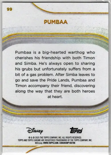 2025 Topps Chrome Disney White Refractor Card 99 Pumbaa 17/30 - Non-Sports Card Single
