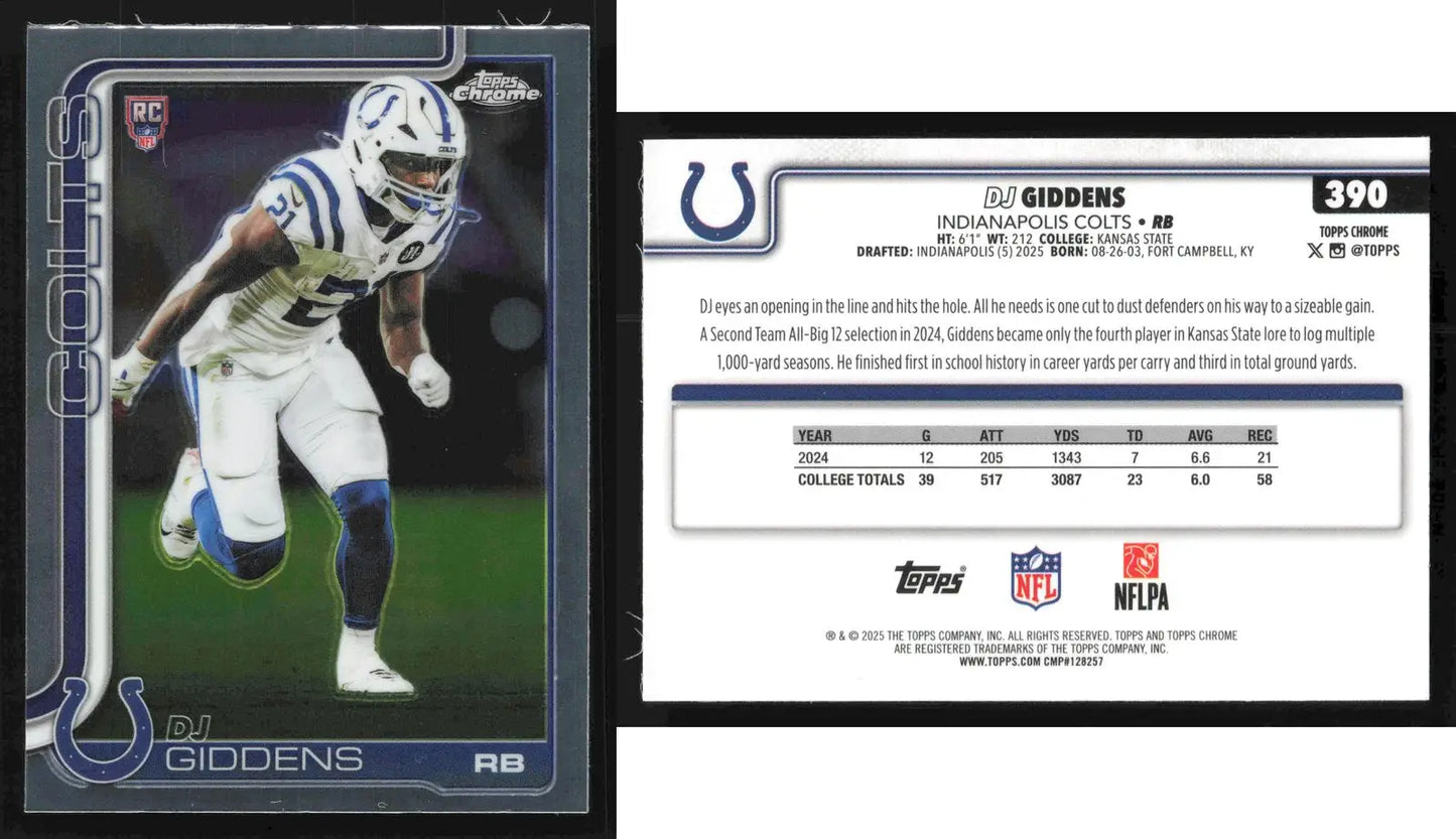 2025 Topps Chrome DJ GIDDENS #390 Indianapolis Colts RC - Football Card Single
