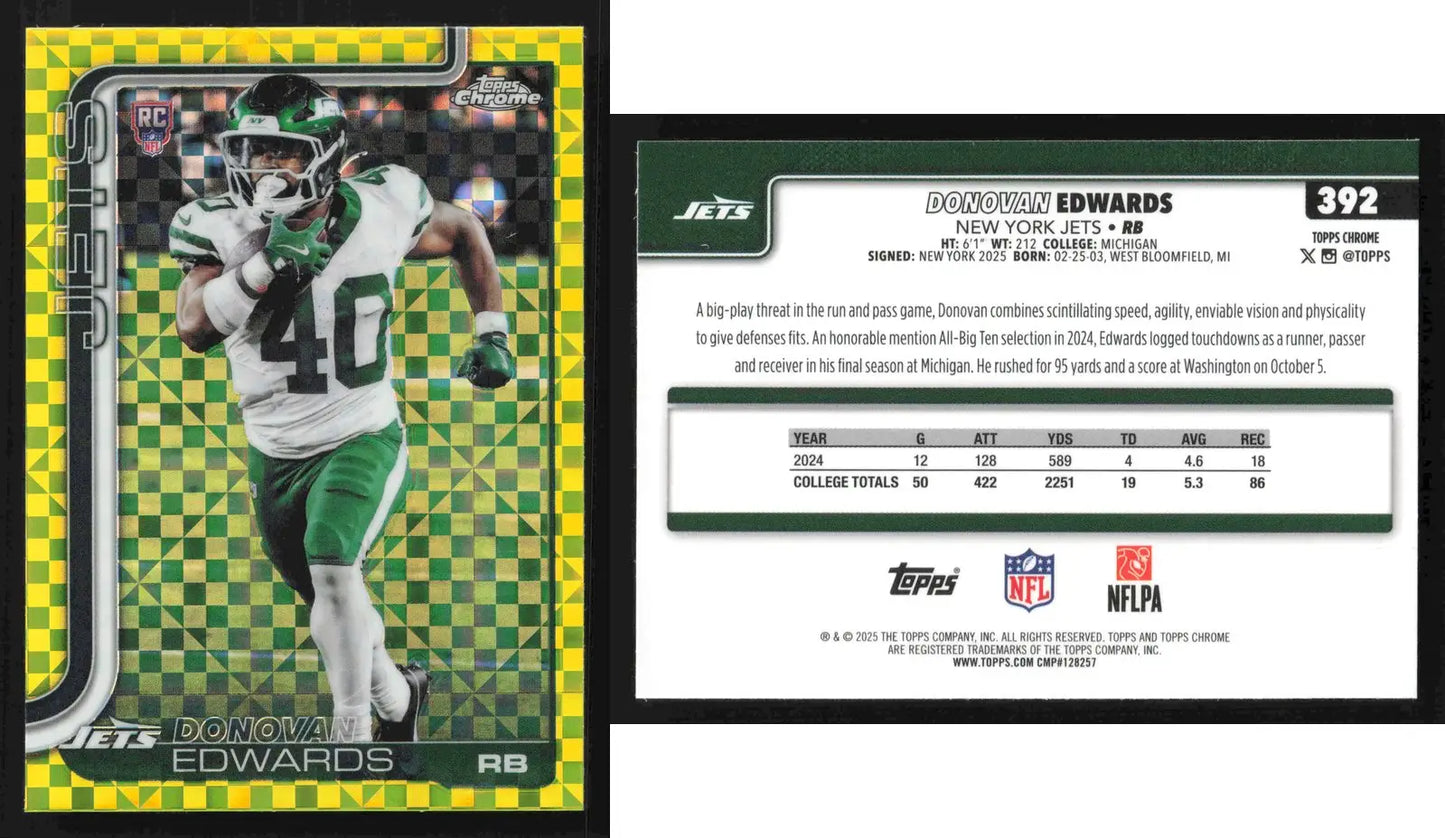 2025 Topps Chrome DONOVAN EDWARDS #392 Lime Green X-Fractor New York Jets RC - Football Card Single