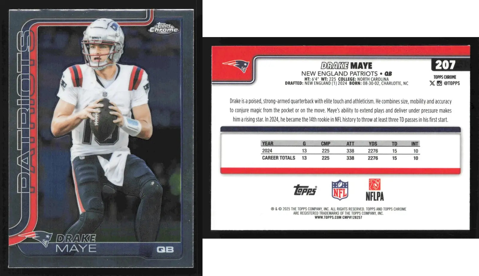 2025 Topps Chrome DRAKE MAYE #207 New England Patriots RC - Football Card Single