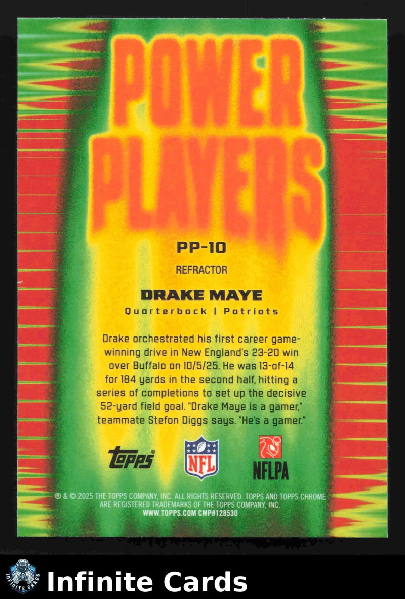 2025 Topps Chrome DRAKE MAYE #PP-10 Power Players Refractor New England Patriots - Football Card Single