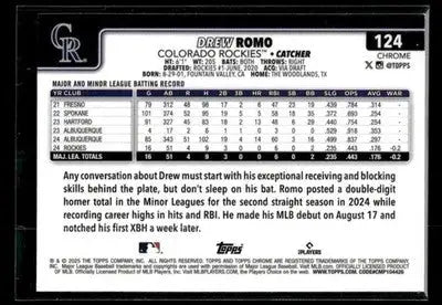 2025 Topps Chrome Drew Romo #124 RC Colorado Rockies