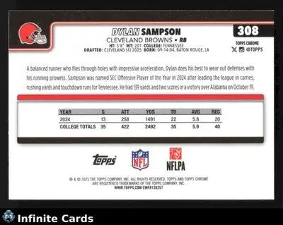 2025 Topps Chrome DYLAN SAMPSON #308 Chrome Cleveland Browns RC - Football Card Single