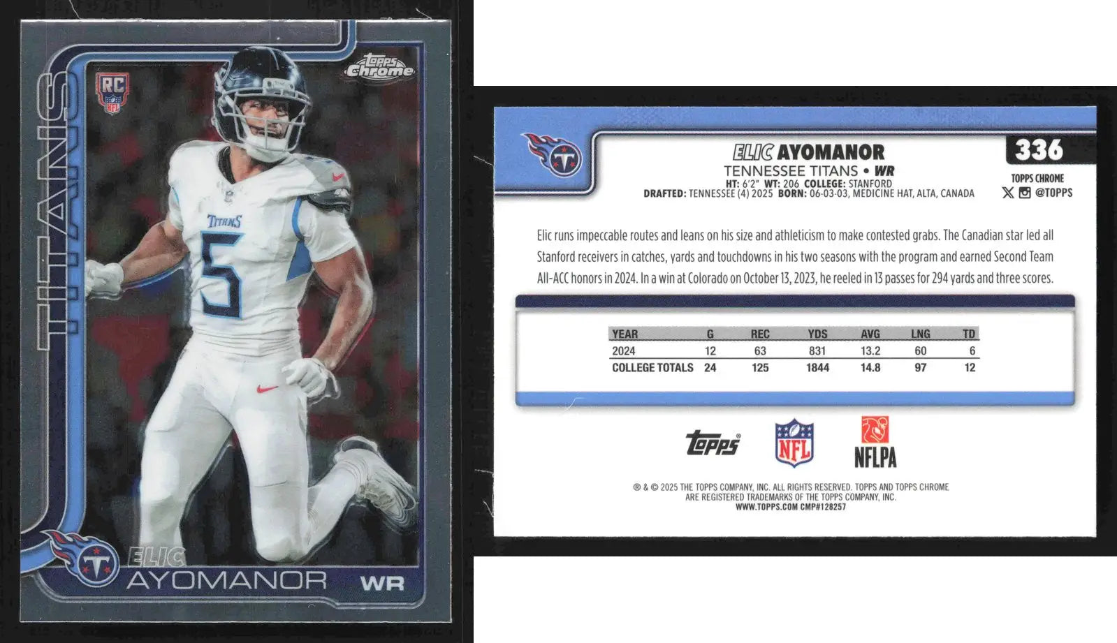 2025 Topps Chrome ELIC AYOMANOR #336 Tennessee Titans RC - Football Card Single