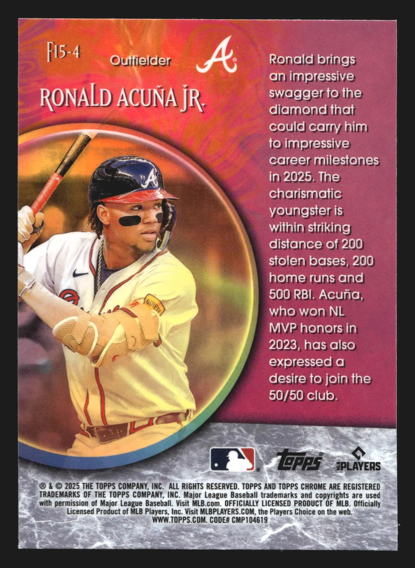 2025 Topps Chrome #F15-4 Ronald Acuna Jr Atlanta Braves Fortune 15 Insert