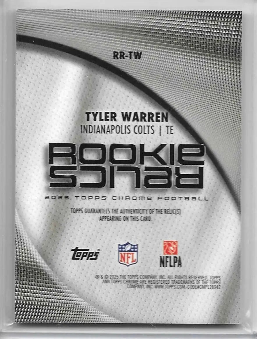 2025 Topps Chrome Football Rookie Relics Tyler Warren Indianapolis Colts 1165 - Football Card Single
