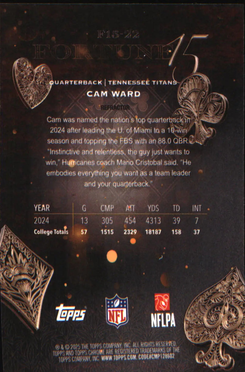 2025 Topps Chrome Fortune 15 Refractor #F15-22 Cam Ward