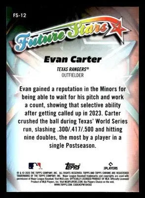 2025 Topps Chrome #FS-12 Evan Carter Future Stars - Baseball Card Single