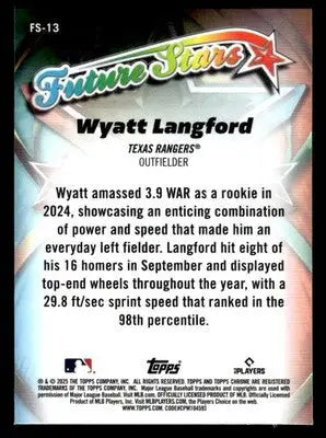 2025 Topps Chrome #FS-13 Wyatt Langford Future Stars - Baseball Card Single