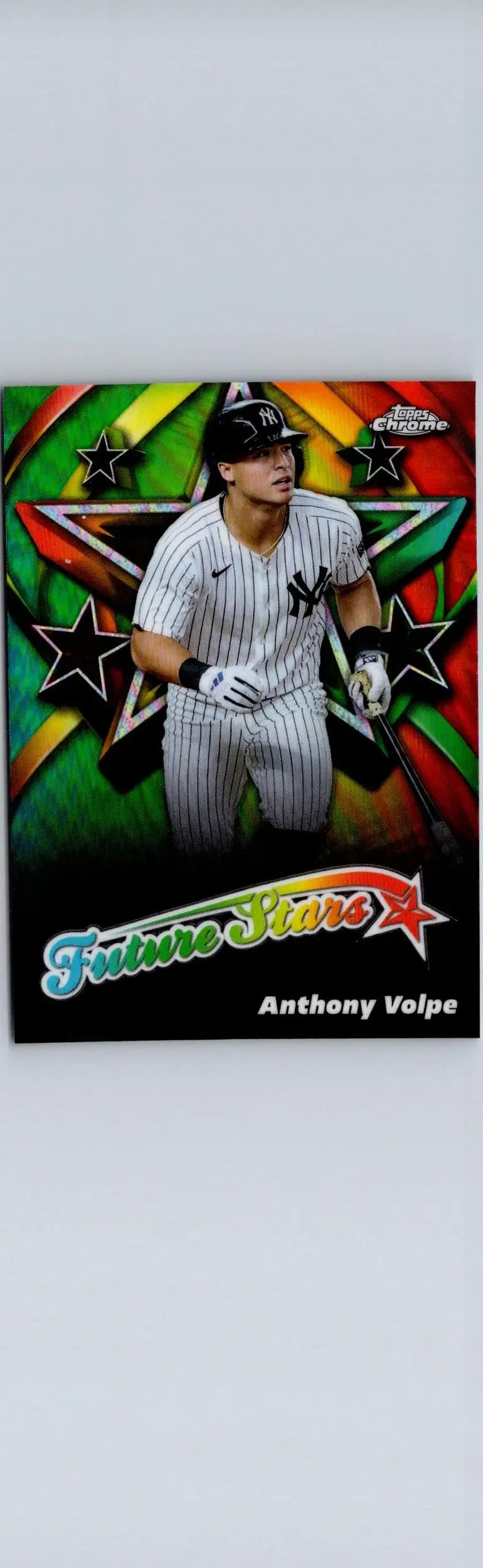 Collectible Anthony Volpe Future Stars baseball card with colorful star background and branding