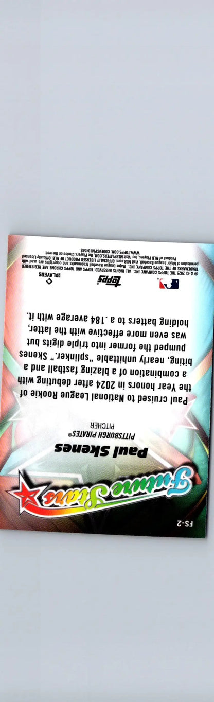 Paul Skenes baseball card from 2025 Topps Chrome Future Stars series