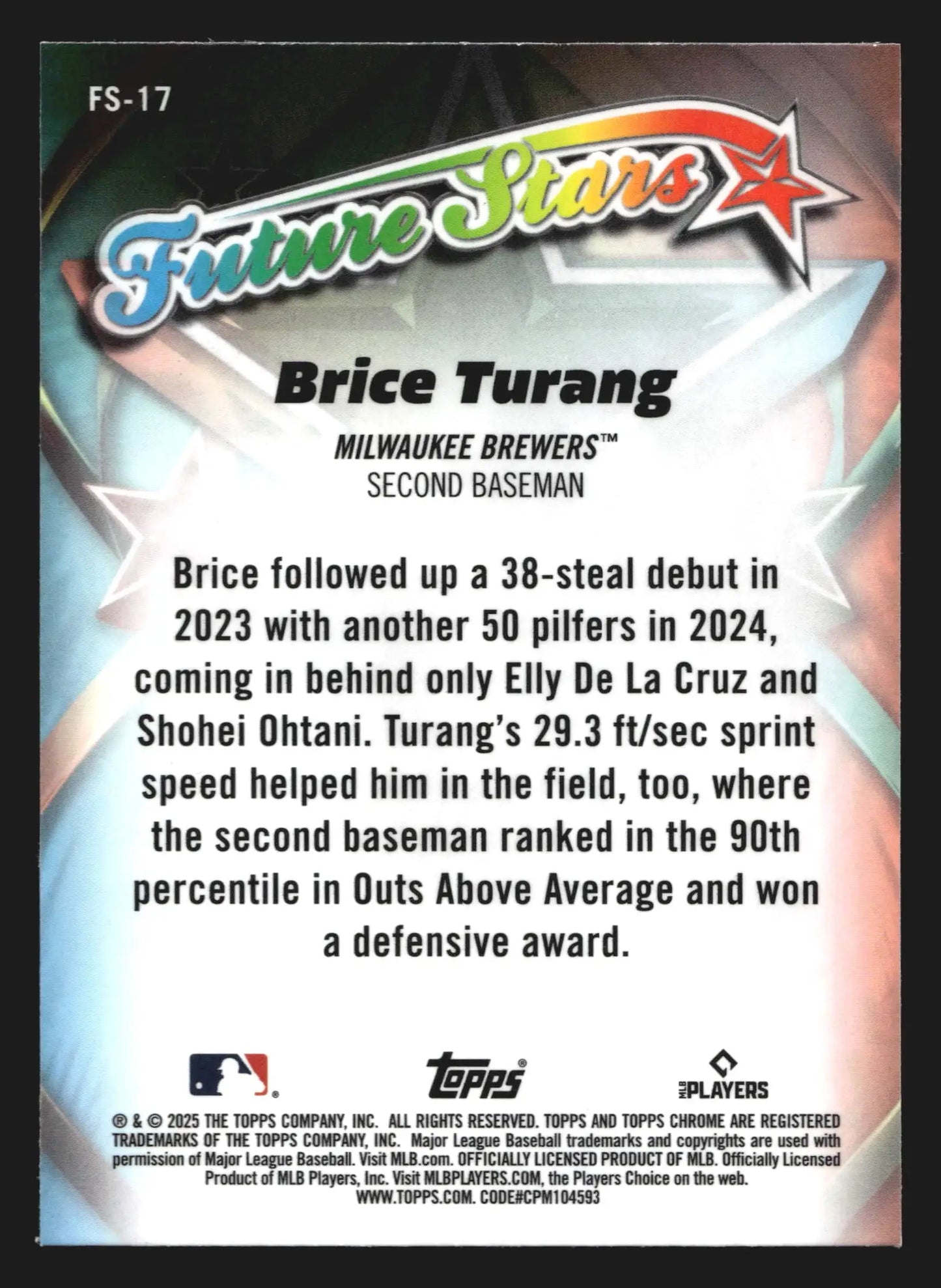 2025 Topps Chrome Future Stars Brice Turang #FS-17 Brewers - Baseball Card Single