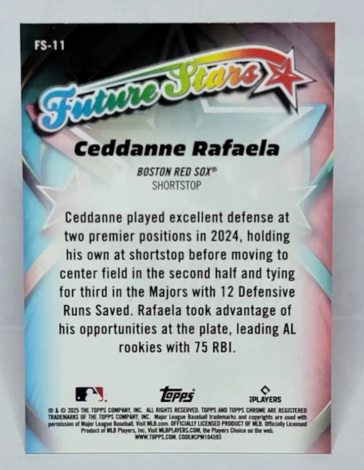 2025 Topps Chrome Future Stars Ceddanne Rafaela #FS11-Boston Red Sox - Baseball Card Single