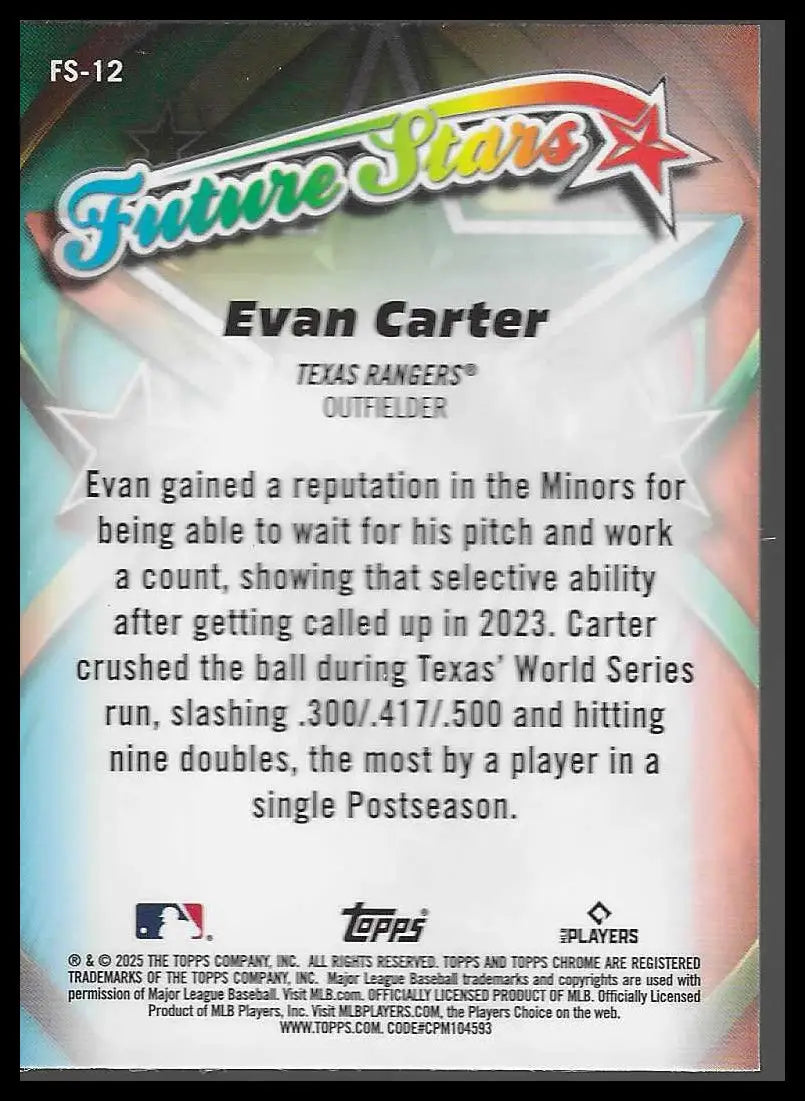 2025 Topps Chrome Future Stars #FS-12 Evan Carter - Baseball Card Single
