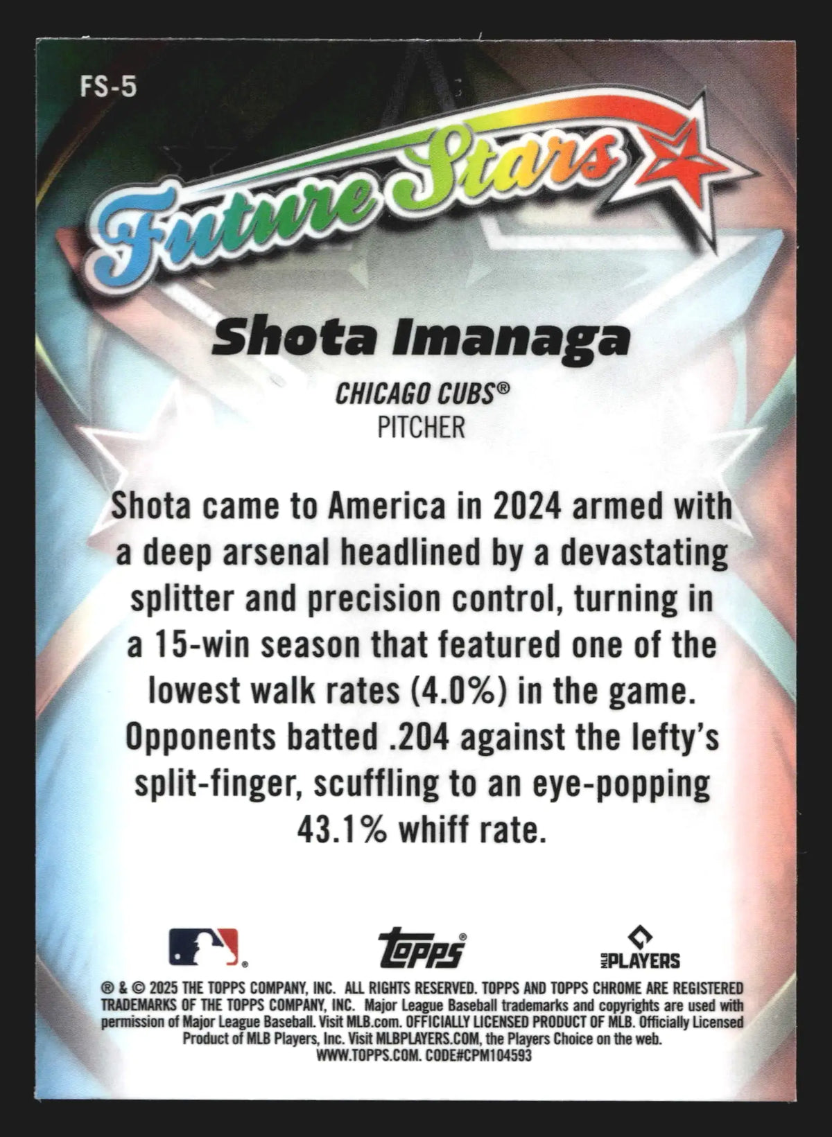 2025 Topps Chrome Future Stars Shota Imanaga #FS-5 Chicago Cubs - Baseball Card Single