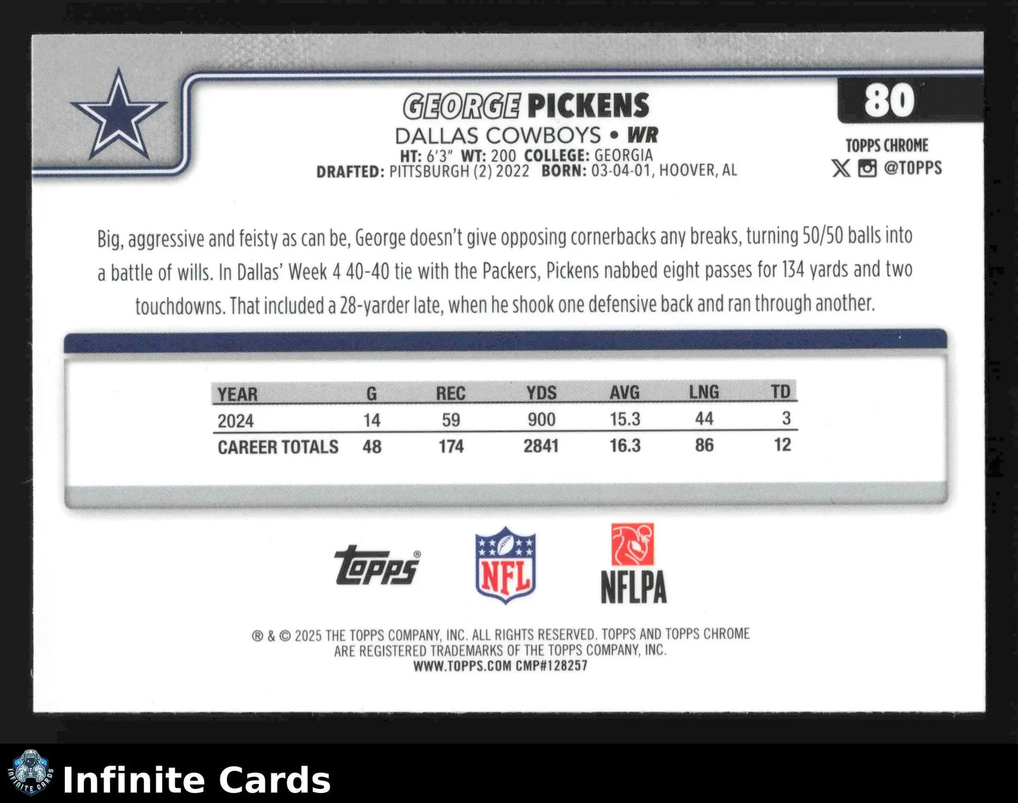 2025 Topps Chrome GEORGE PICKENS #80 Dallas Cowboys - Football Card Single