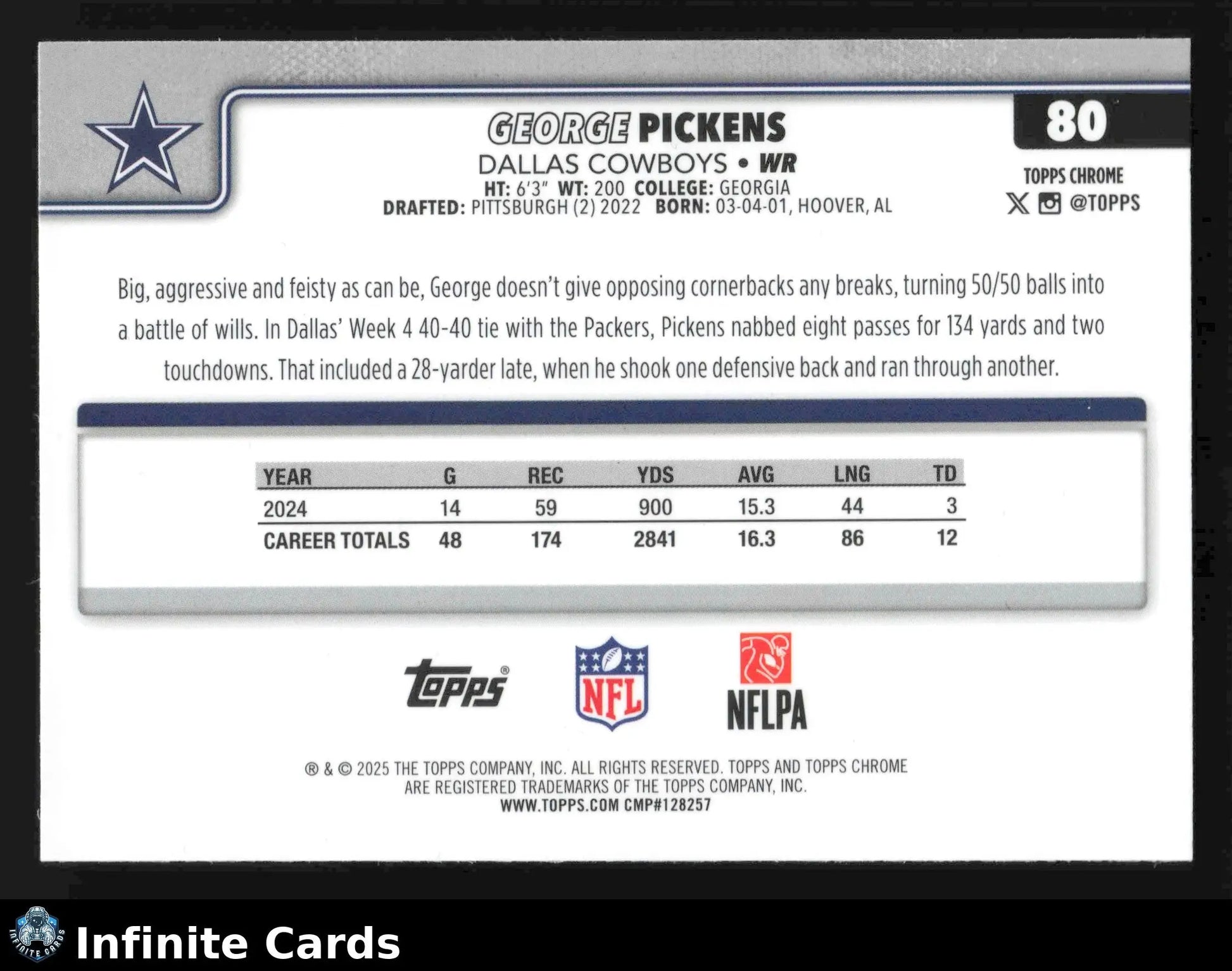 2025 Topps Chrome GEORGE PICKENS #80 Dallas Cowboys - Football Card Single