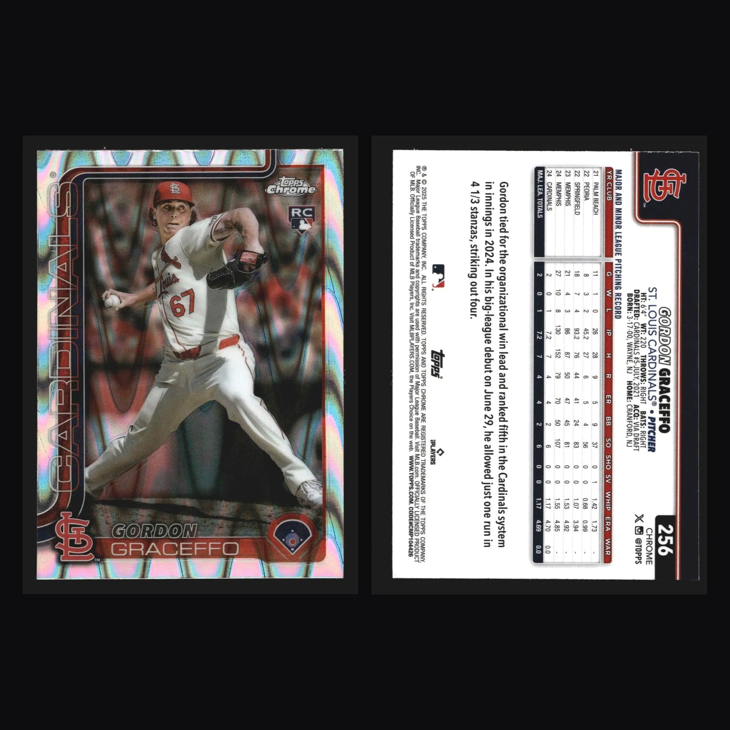 2025 Topps Chrome Gordon Graceffo #256 Ray Wave Refractor RC Cardinals - Baseball Card Single