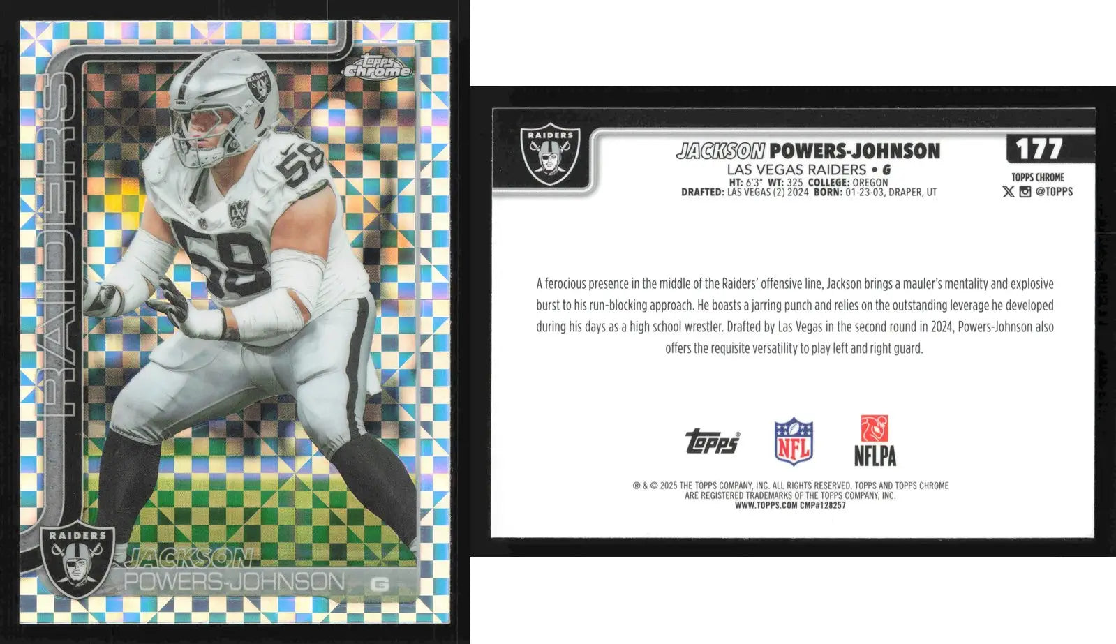 2025 Topps Chrome JACKSON POWERS-JOHNSON #177 X-Fractor Las Vegas Raiders RC - Football Card Single