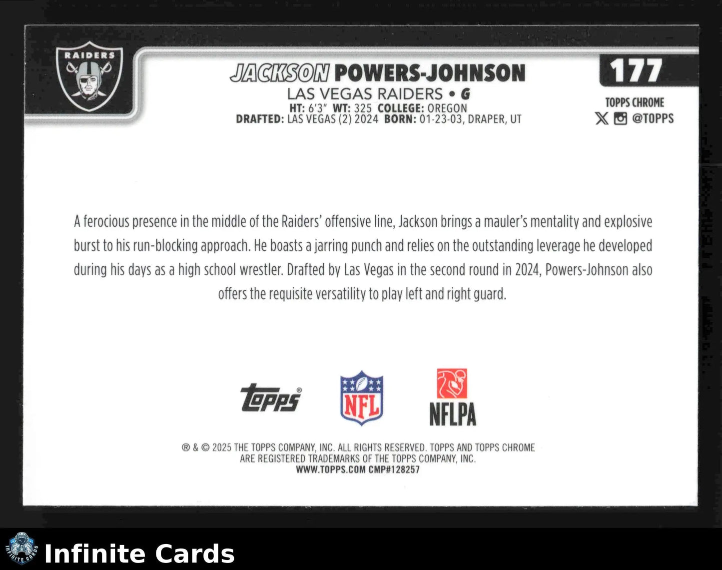 2025 Topps Chrome JACKSON POWERS-JOHNSON #177 X-Fractor Las Vegas Raiders RC - Football Card Single